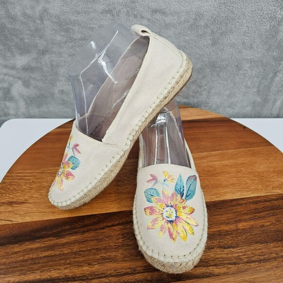 LOFT Espadrilles Shoes 7.5 M Natural Floral Leaf Embroidered Comfort Casual Boho - Picture 15 of 16